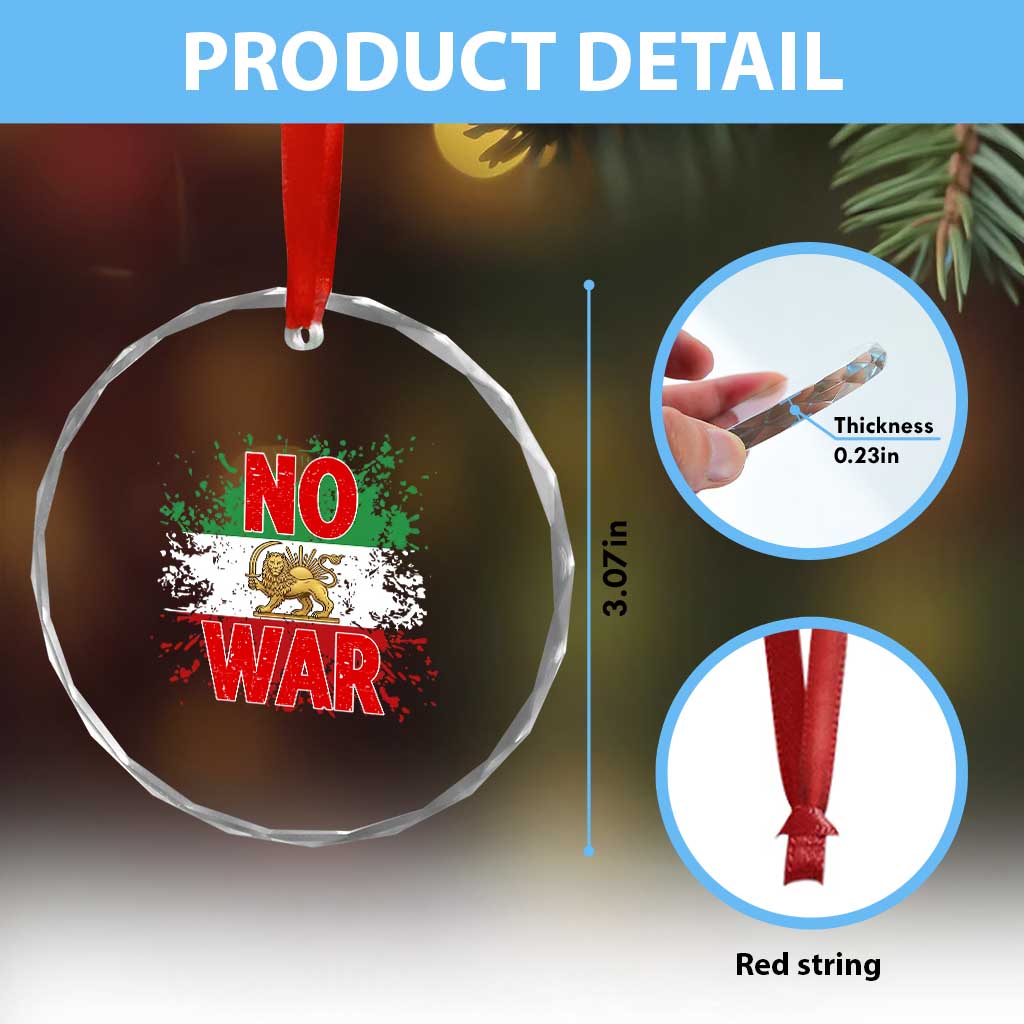 Free Iran Flag Crystal Glass Ornament No War Support Iranian Freedom