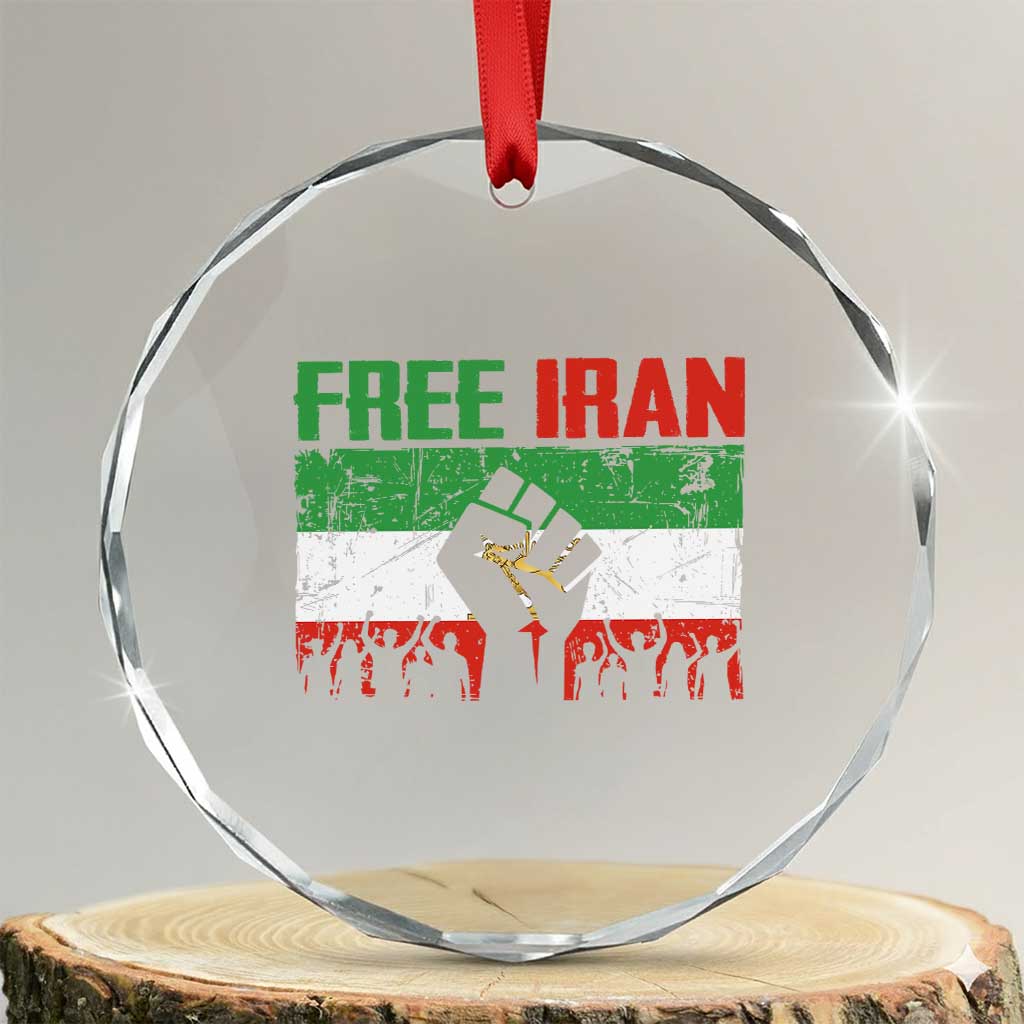 Free Iran Flag Crystal Glass Ornament Support Iranian Freedom No War