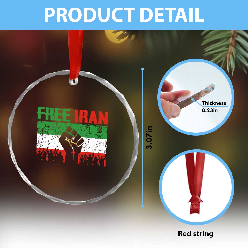 Free Iran Flag Crystal Glass Ornament Support Iranian Freedom No War