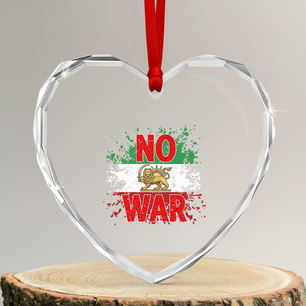 Free Iran Flag Heart Crystal Glass Ornament No War Support Iranian Freedom