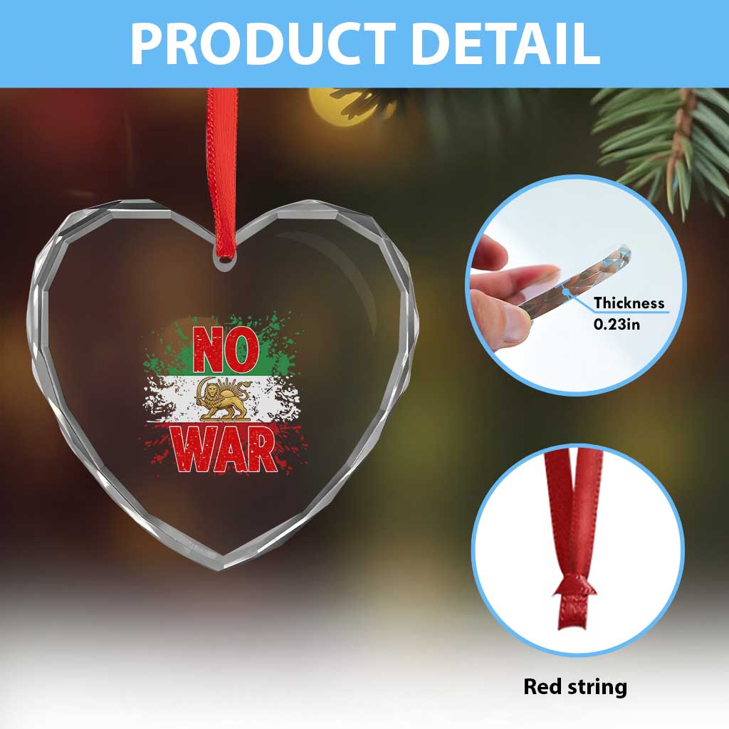 Free Iran Flag Heart Crystal Glass Ornament No War Support Iranian Freedom