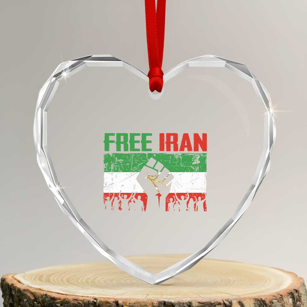 Free Iran Flag Heart Crystal Glass Ornament Support Iranian Freedom No War