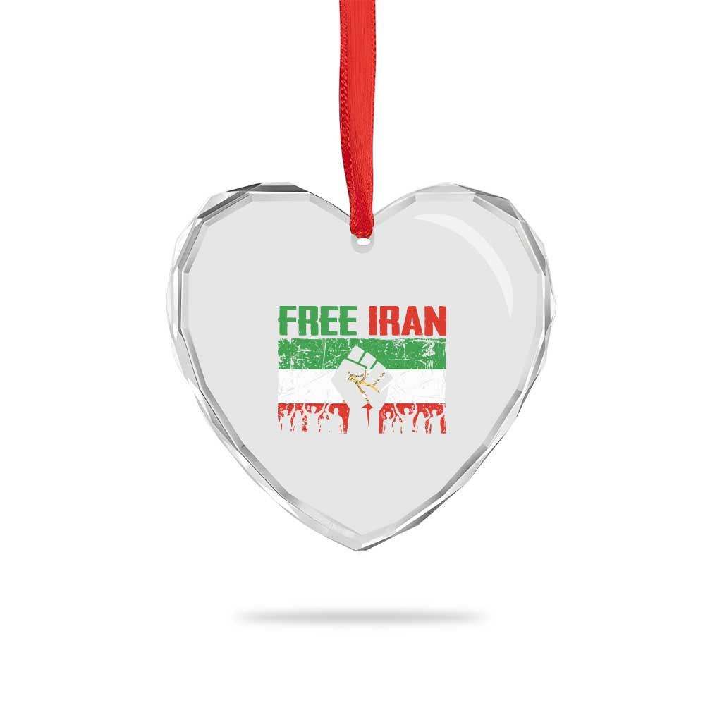 Free Iran Flag Heart Crystal Glass Ornament Support Iranian Freedom No War
