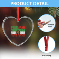 Free Iran Flag Heart Crystal Glass Ornament Support Iranian Freedom No War