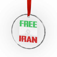 Free Iran Freedom Protest Crystal Glass Ornament Iranian Flag Raised Fist and Crowd Revolution