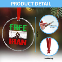 Free Iran Freedom Protest Crystal Glass Ornament Iranian Flag Raised Fist and Crowd Revolution