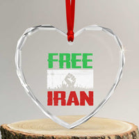 Free Iran Freedom Protest Heart Crystal Glass Ornament Iranian Flag Raised Fist and Crowd Revolution