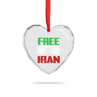 Free Iran Freedom Protest Heart Crystal Glass Ornament Iranian Flag Raised Fist and Crowd Revolution