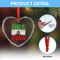 Free Iran Freedom Protest Heart Crystal Glass Ornament Iranian Flag Raised Fist and Crowd Revolution