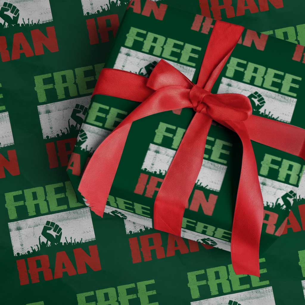 Free Iran Freedom Protest Wrapping Paper Roll Iranian Flag Raised Fist and Crowd Revolution