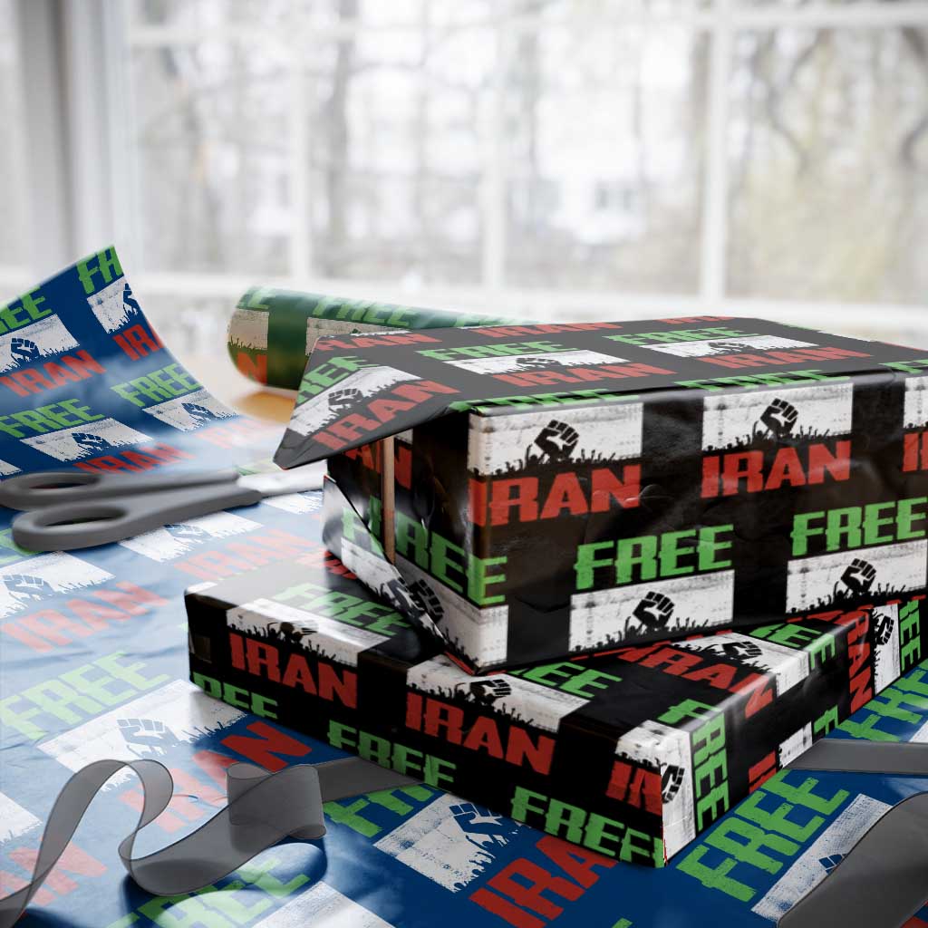 Free Iran Freedom Protest Wrapping Paper Roll Iranian Flag Raised Fist and Crowd Revolution