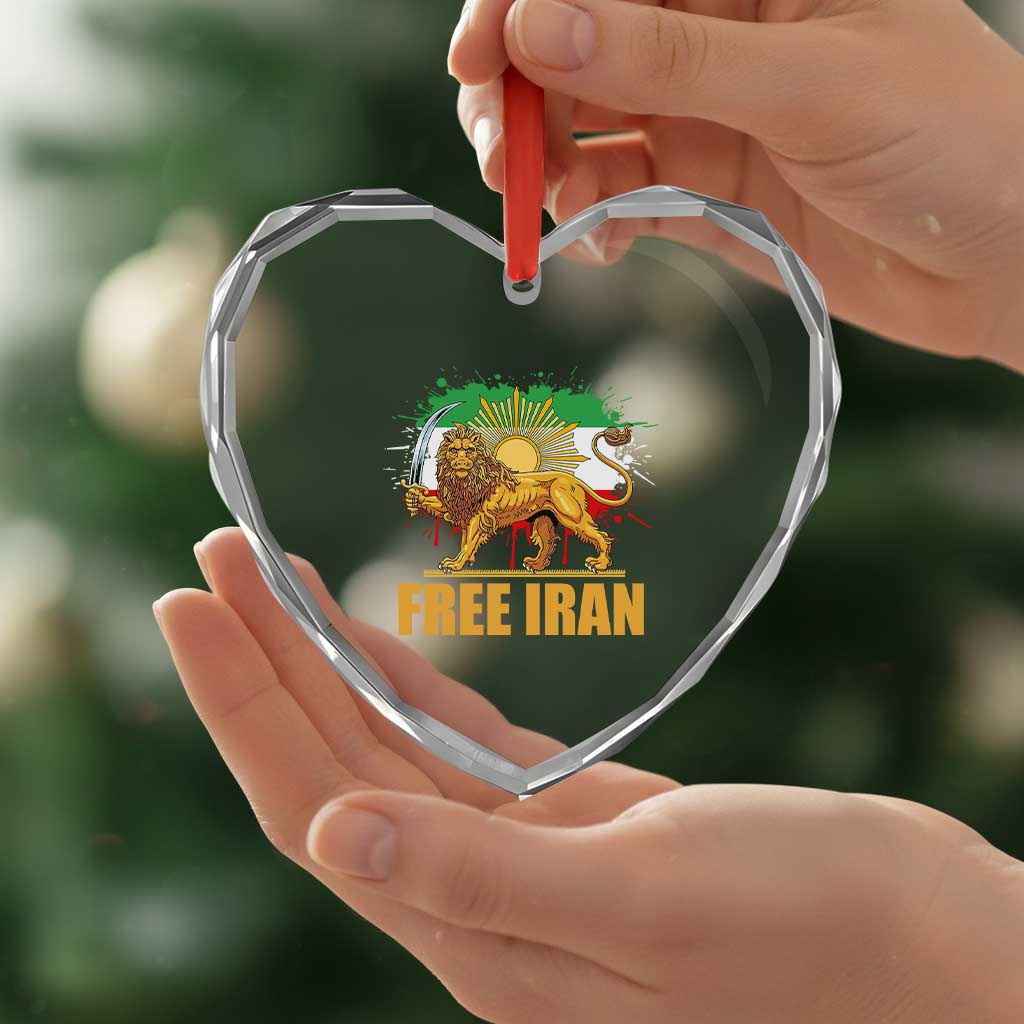 Free Iran Heart Crystal Glass Ornament Iran Flag Lion And Sun Persian Pride Iranian Protests