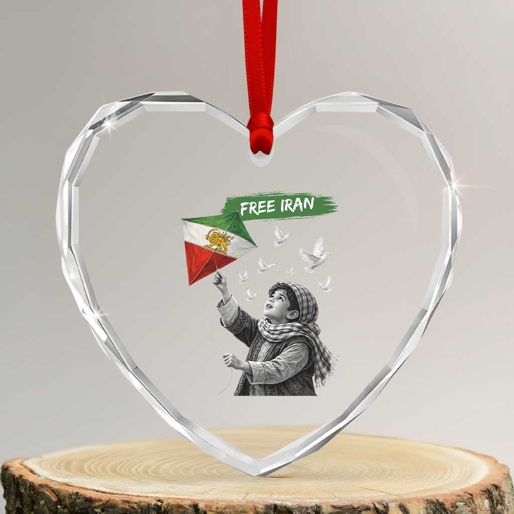 Free Iran Heart Crystal Glass Ornament Lion And Sun Flag Persian Freedom Movement