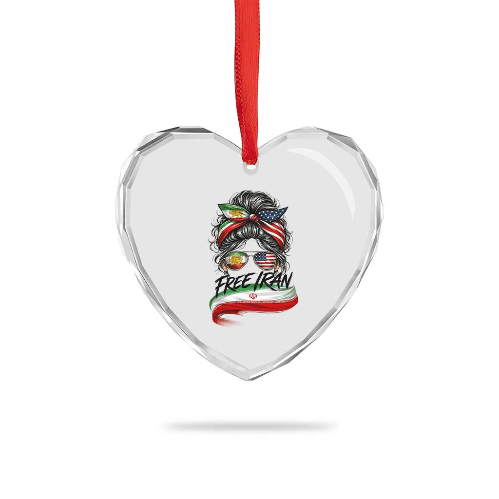 Free Iran Heart Crystal Glass Ornament Persian American Pride Lion Sun Flag Messy Bun