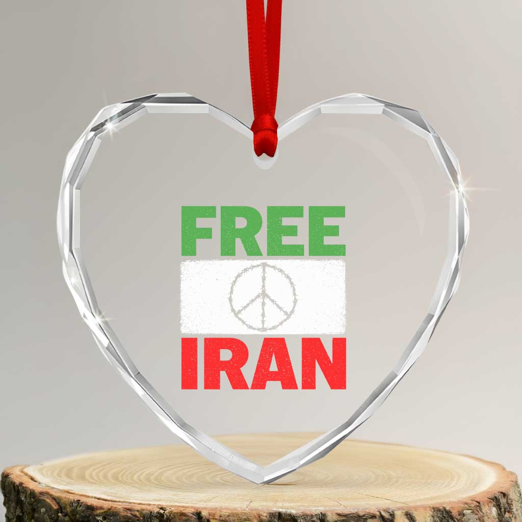 Free Iran Heart Crystal Glass Ornament Stop War Barbed Wire Peace Sign