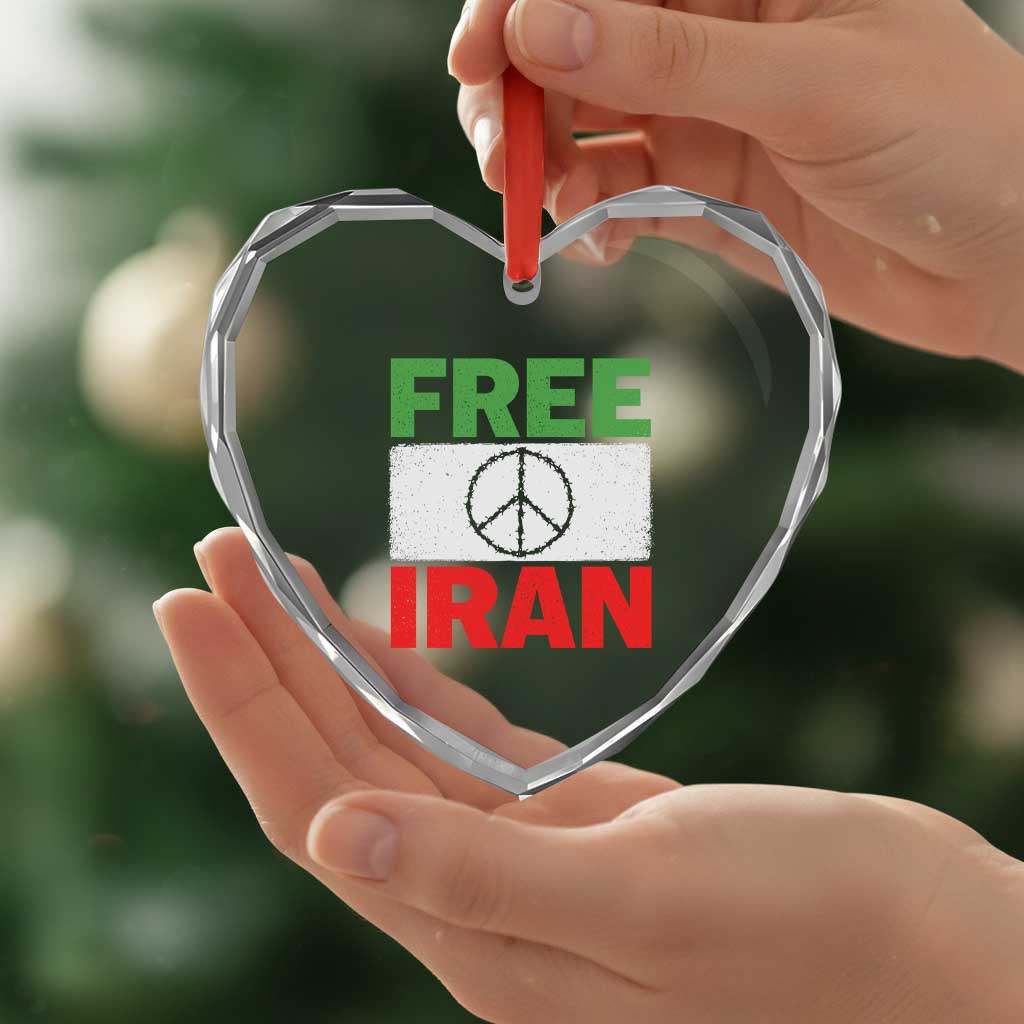 Free Iran Heart Crystal Glass Ornament Stop War Barbed Wire Peace Sign