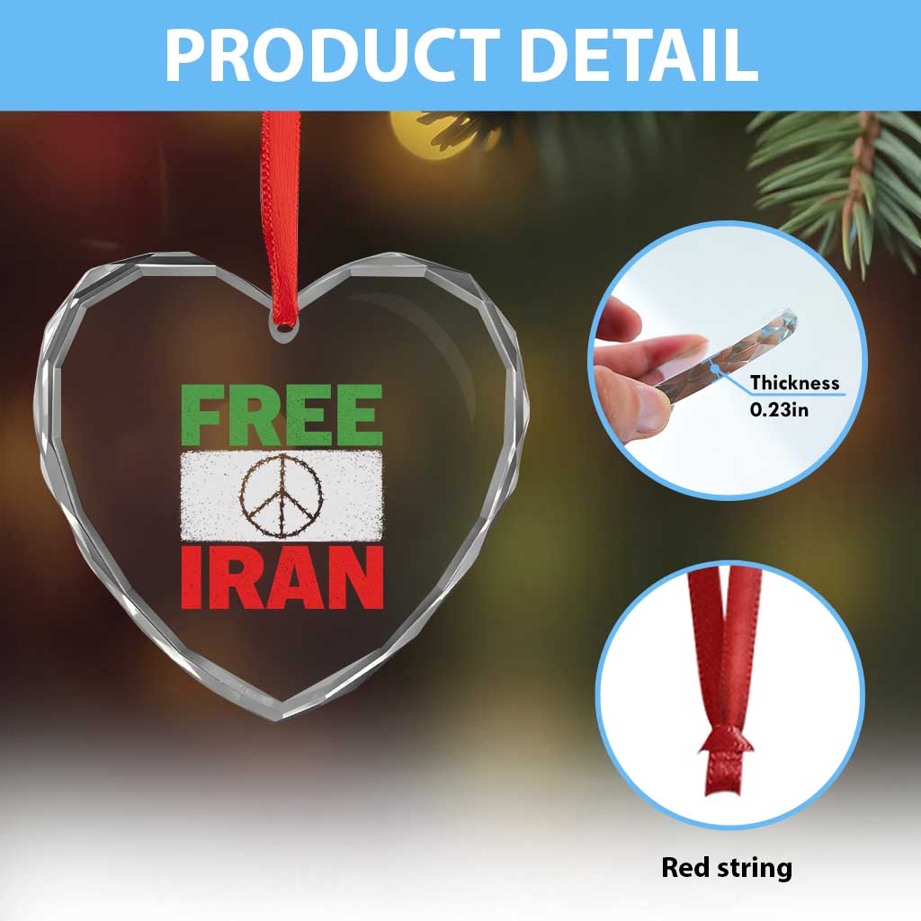 Free Iran Heart Crystal Glass Ornament Stop War Barbed Wire Peace Sign