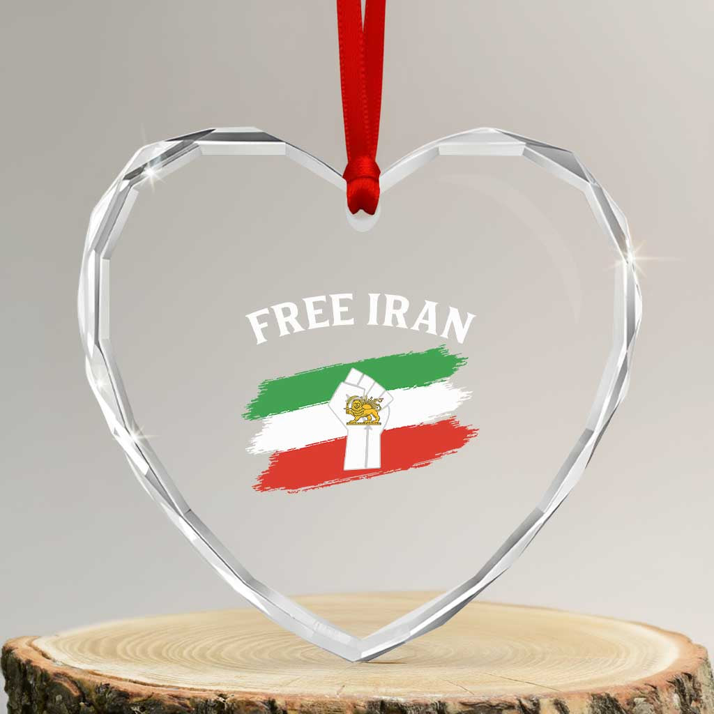 Free Iran Heart Crystal Glass Ornament Support Iranian Freedom No War