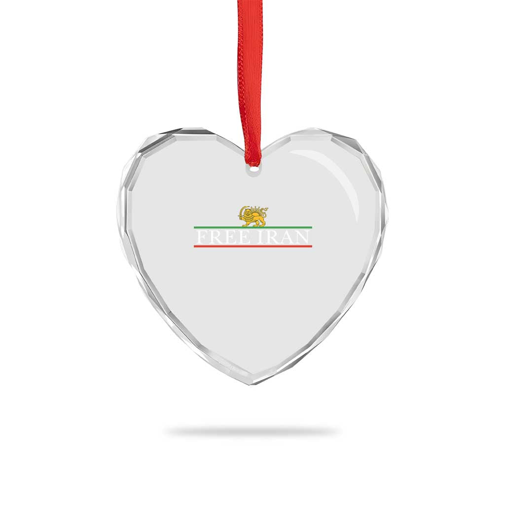 Free Iran Lion And Sun Graphic Heart Crystal Glass Ornament Iranian Freedom Supporters