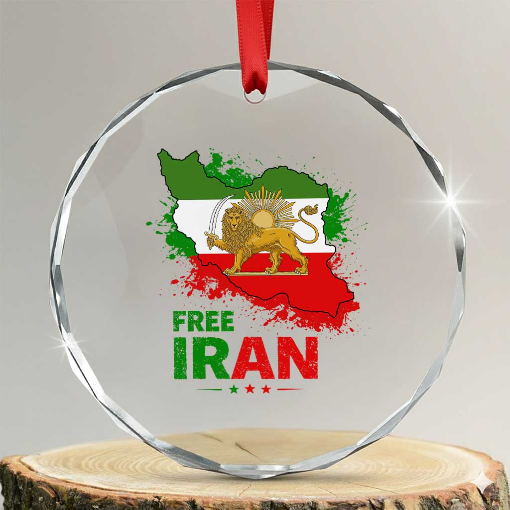 Free Iran Lion And Sun Map Graphic Crystal Glass Ornament Persian Heritage Freedom Support