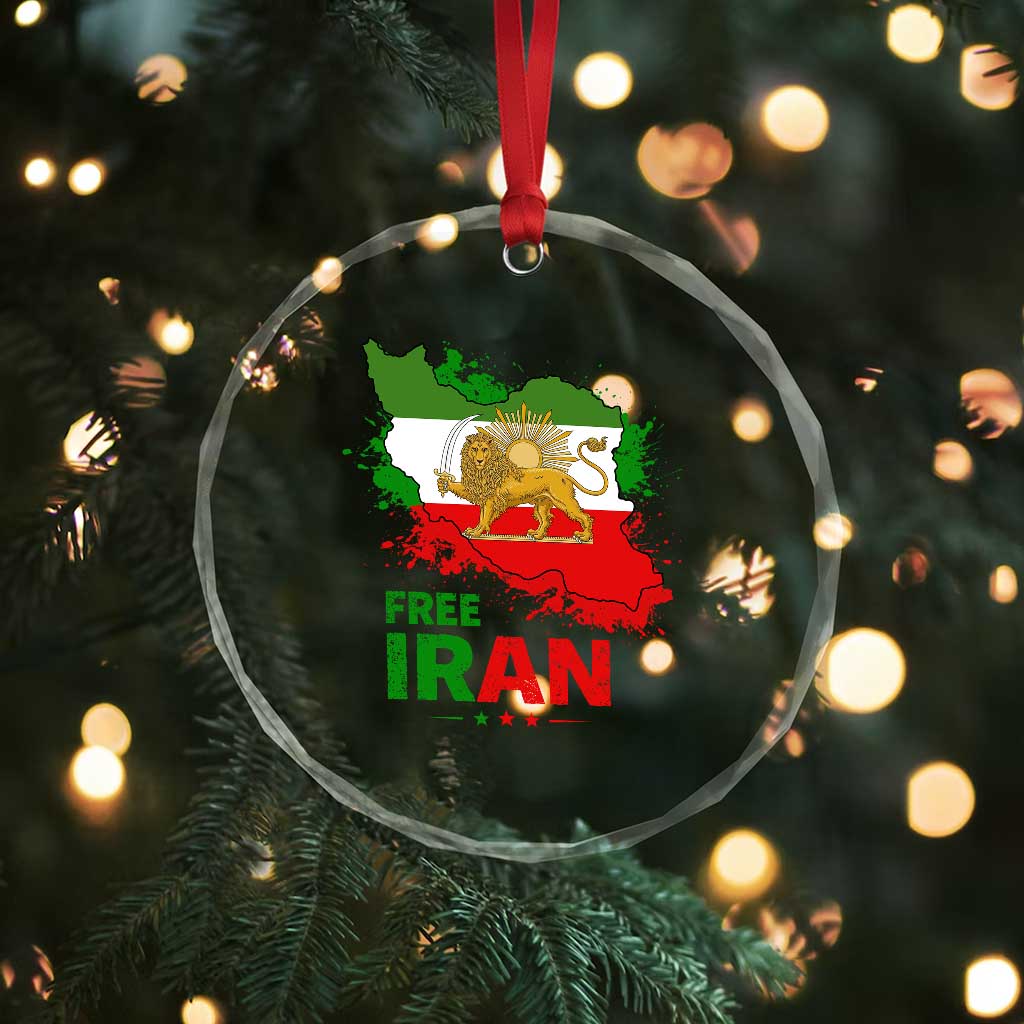 Free Iran Lion And Sun Map Graphic Crystal Glass Ornament Persian Heritage Freedom Support