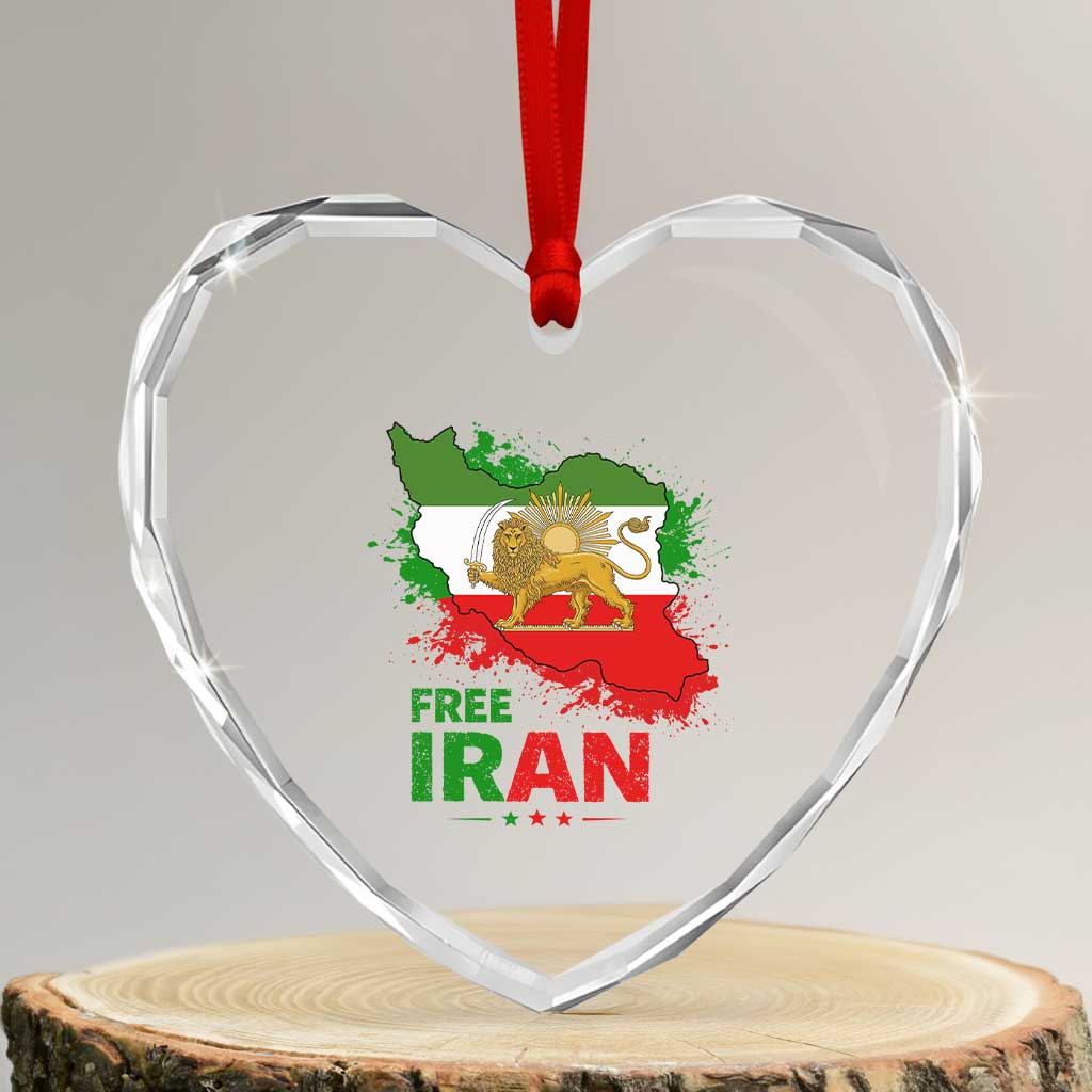 Free Iran Lion And Sun Map Graphic Heart Crystal Glass Ornament Persian Heritage Freedom Support