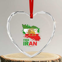 Free Iran Lion And Sun Map Graphic Heart Crystal Glass Ornament Persian Heritage Freedom Support