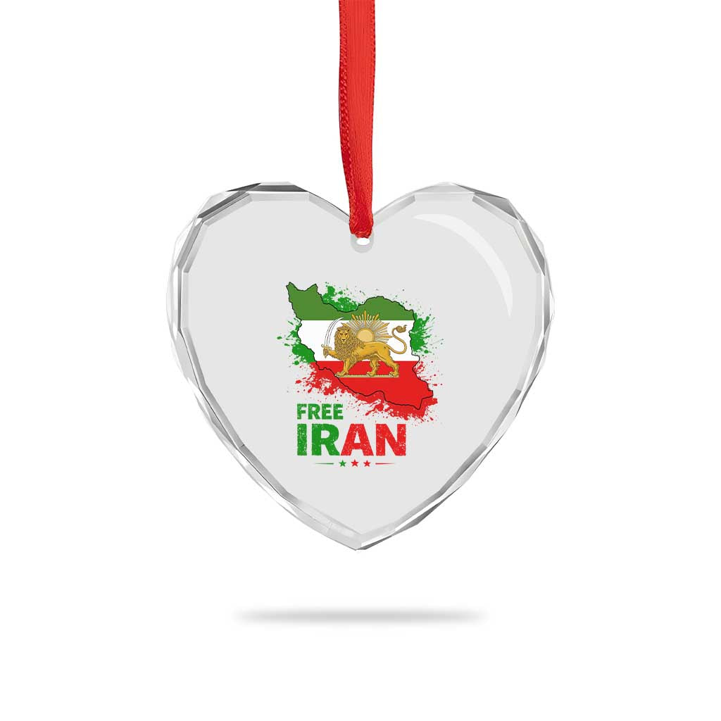 Free Iran Lion And Sun Map Graphic Heart Crystal Glass Ornament Persian Heritage Freedom Support