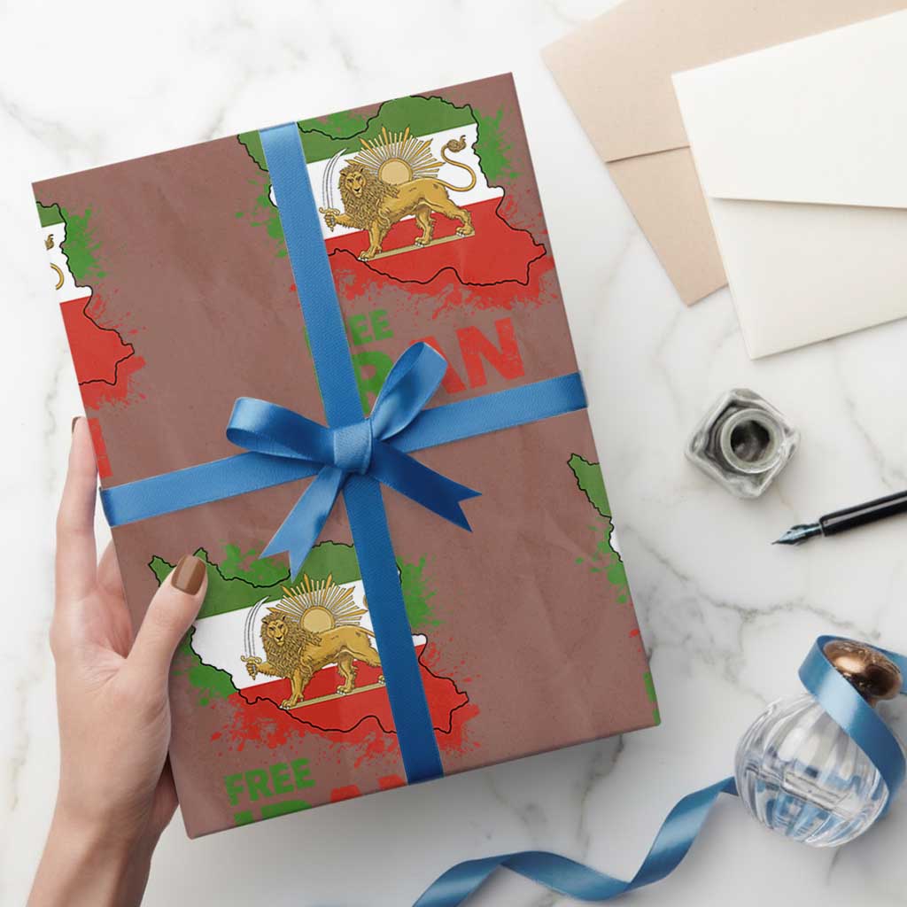 Free Iran Lion And Sun Map Graphic Wrapping Paper Roll Persian Heritage Freedom Support