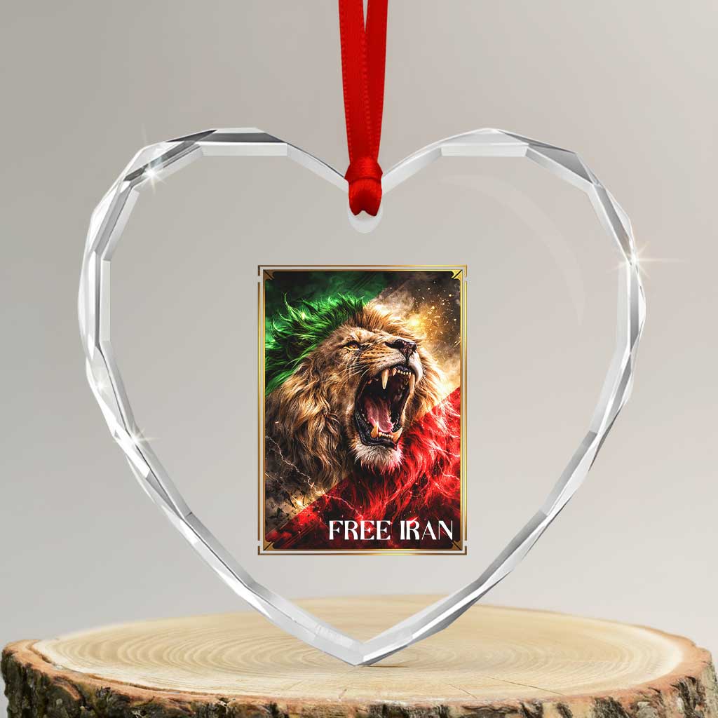 Free Iran Lion Heart Crystal Glass Ornament Freedom Resistance Solidarity Movement Gift