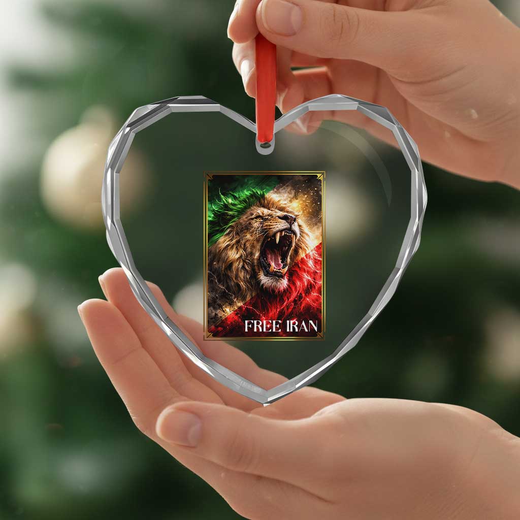 Free Iran Lion Heart Crystal Glass Ornament Freedom Resistance Solidarity Movement Gift