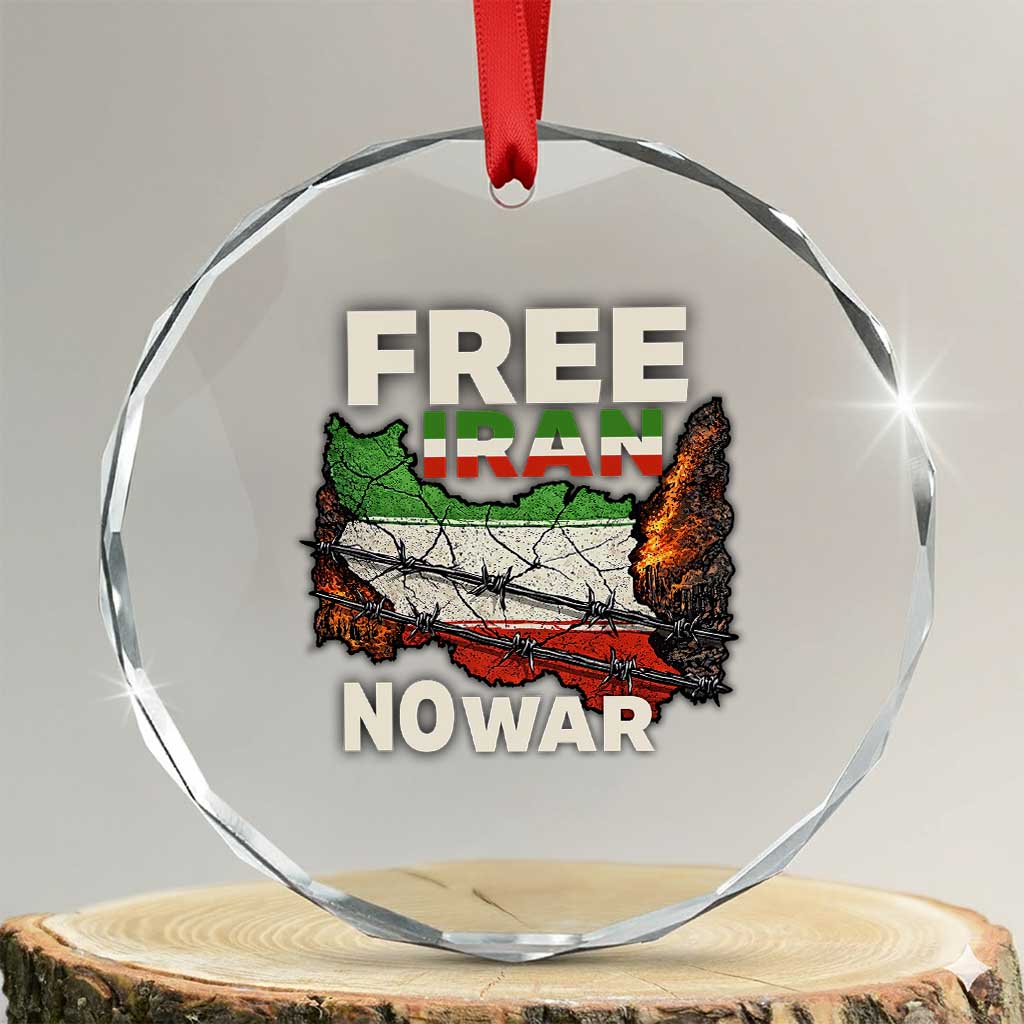 Free Iran No War Protest Graphic Crystal Glass Ornament Barbed Wire Freedom Human Rights Solidarity