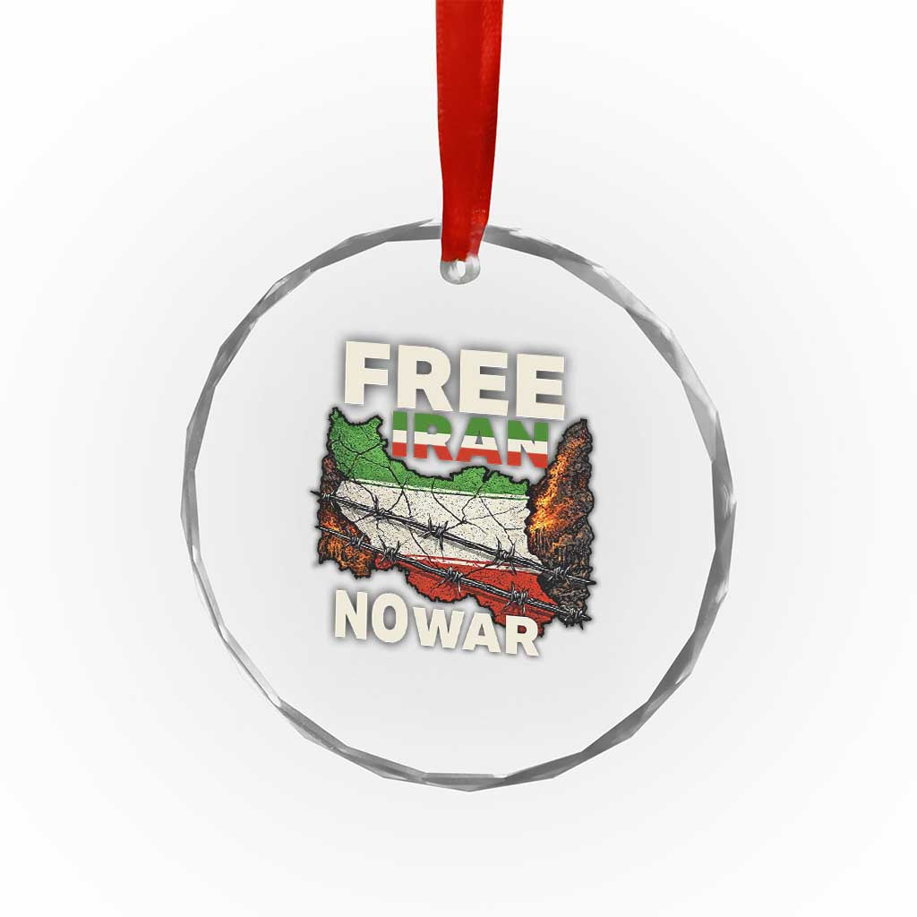 Free Iran No War Protest Graphic Crystal Glass Ornament Barbed Wire Freedom Human Rights Solidarity