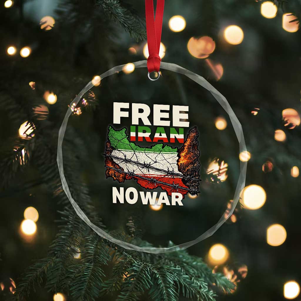 Free Iran No War Protest Graphic Crystal Glass Ornament Barbed Wire Freedom Human Rights Solidarity