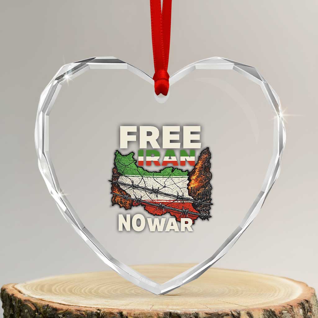Free Iran No War Protest Graphic Heart Crystal Glass Ornament Barbed Wire Freedom Human Rights Solidarity