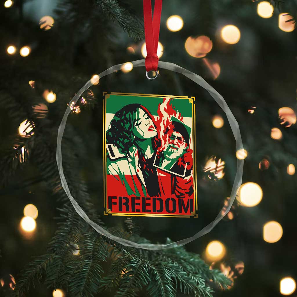 Free Iran Protest Crystal Glass Ornament Support Women Life Freedom Statement