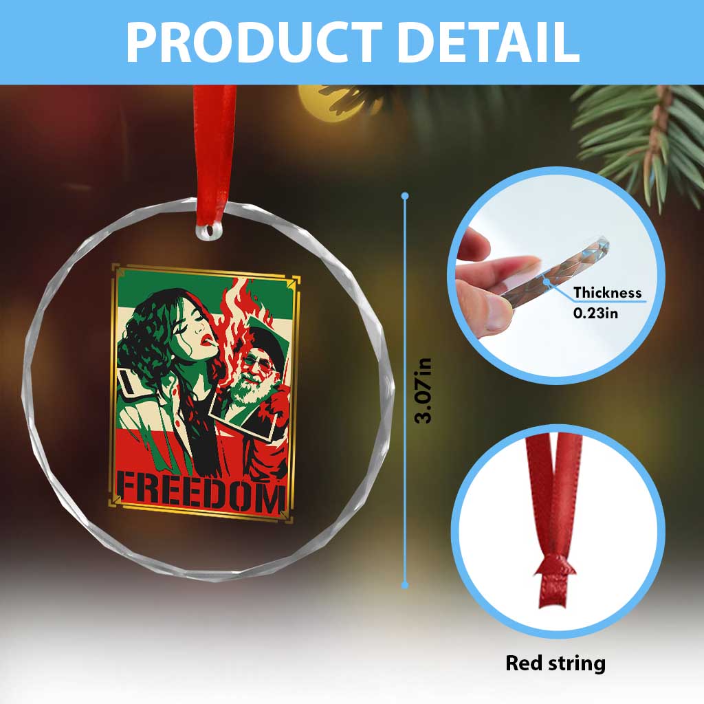 Free Iran Protest Crystal Glass Ornament Support Women Life Freedom Statement