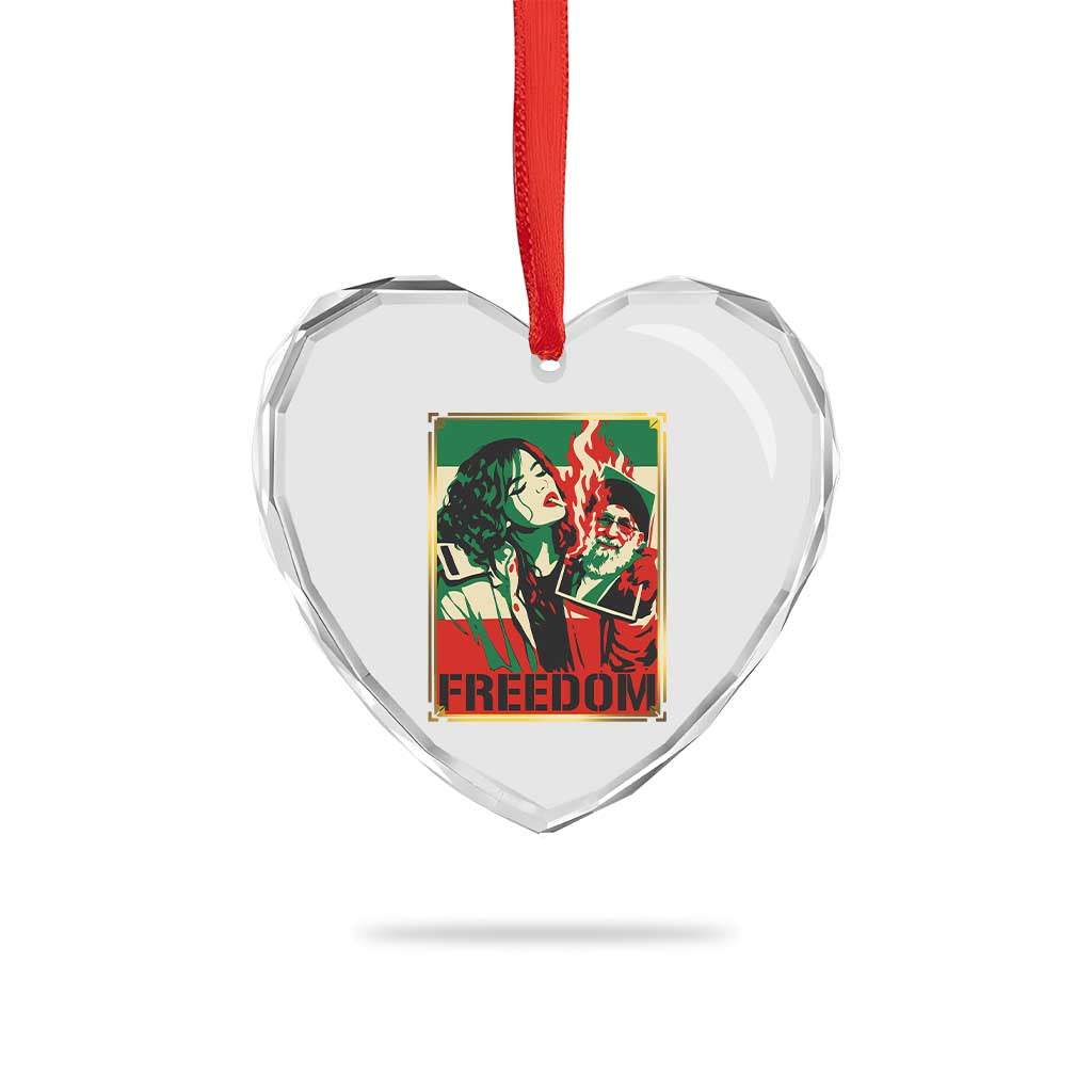 Free Iran Protest Heart Crystal Glass Ornament Support Women Life Freedom Statement