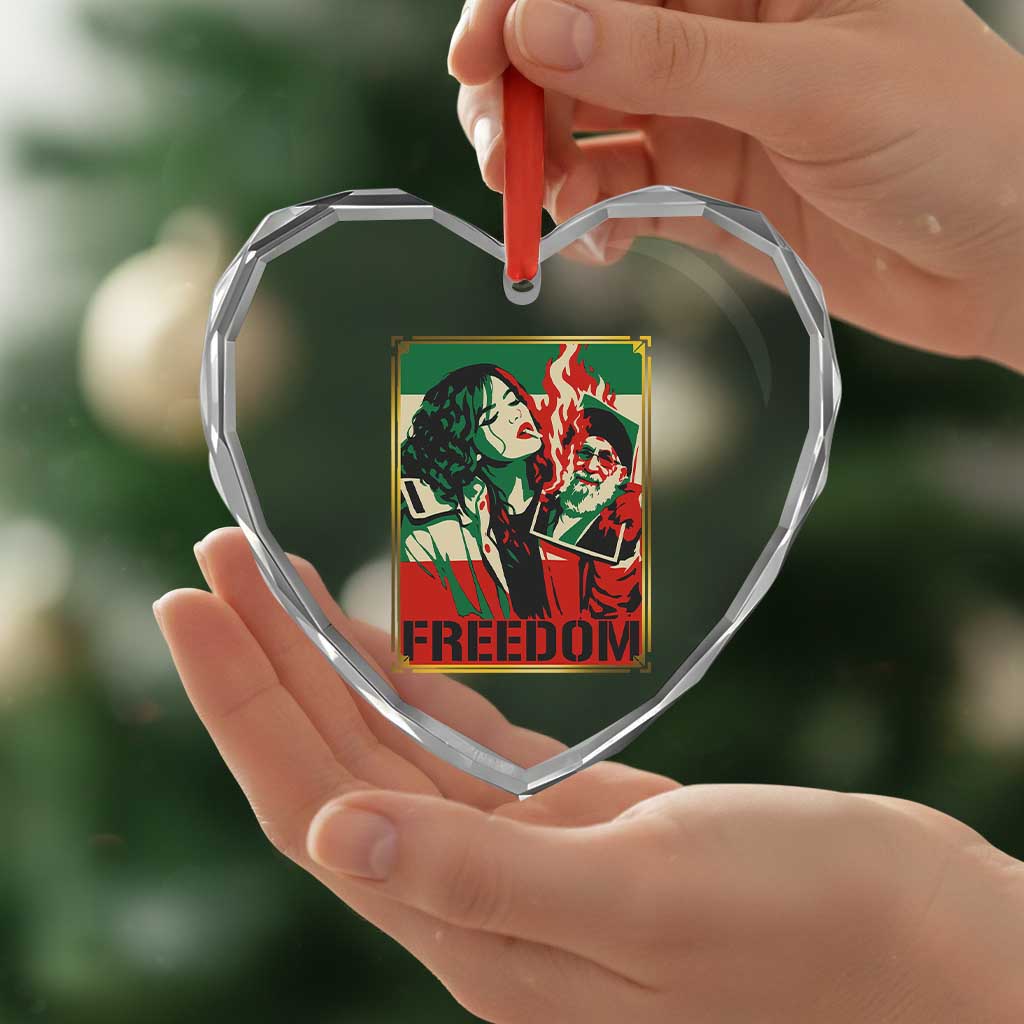 Free Iran Protest Heart Crystal Glass Ornament Support Women Life Freedom Statement