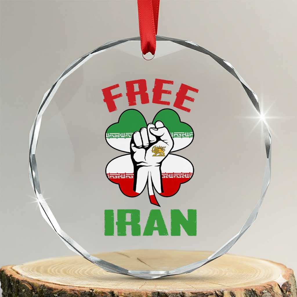 Free Iran Raised Fist and Persian Flag Clover Crystal Glass Ornament Lion and Sun Freedom Fighter Iranian Revolution