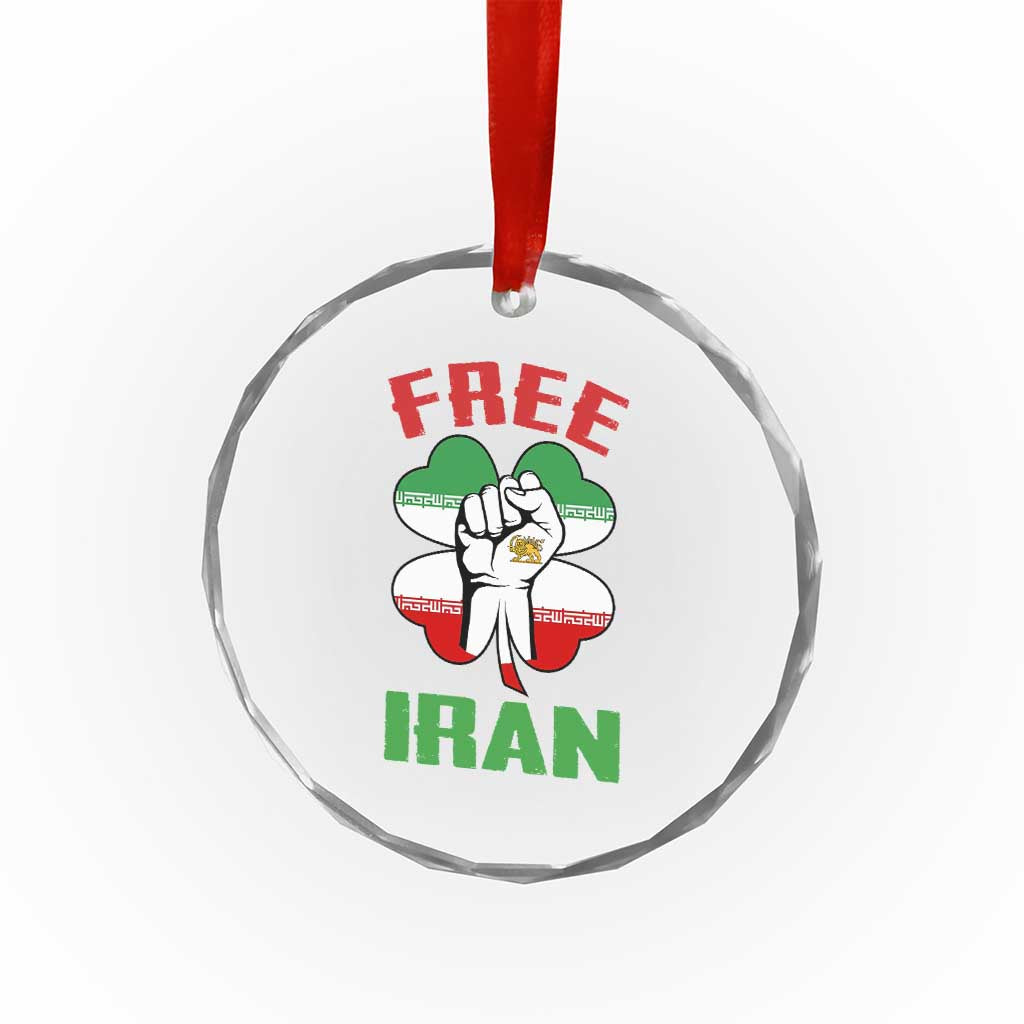 Free Iran Raised Fist and Persian Flag Clover Crystal Glass Ornament Lion and Sun Freedom Fighter Iranian Revolution