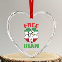 Free Iran Raised Fist and Persian Flag Clover Heart Crystal Glass Ornament Lion and Sun Freedom Fighter Iranian Revolution