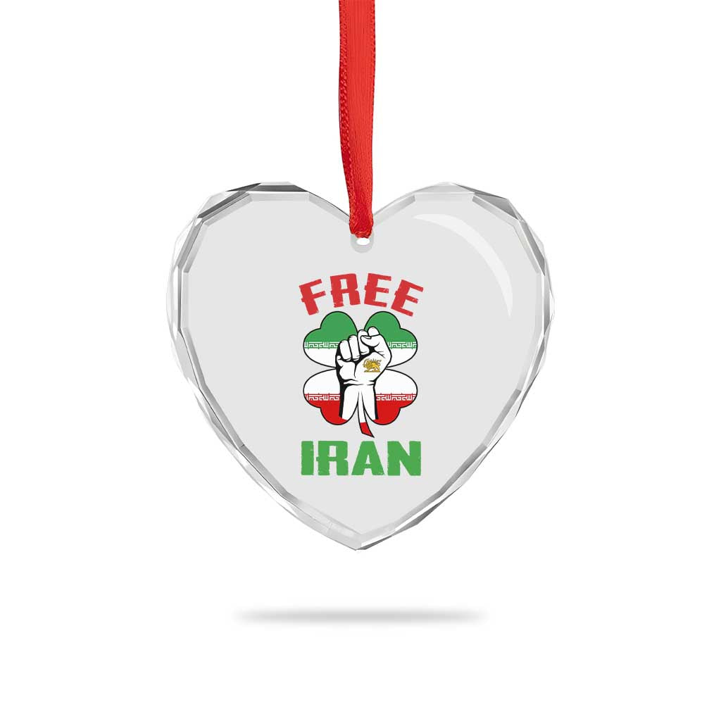 Free Iran Raised Fist and Persian Flag Clover Heart Crystal Glass Ornament Lion and Sun Freedom Fighter Iranian Revolution