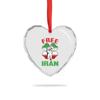 Free Iran Raised Fist and Persian Flag Clover Heart Crystal Glass Ornament Lion and Sun Freedom Fighter Iranian Revolution