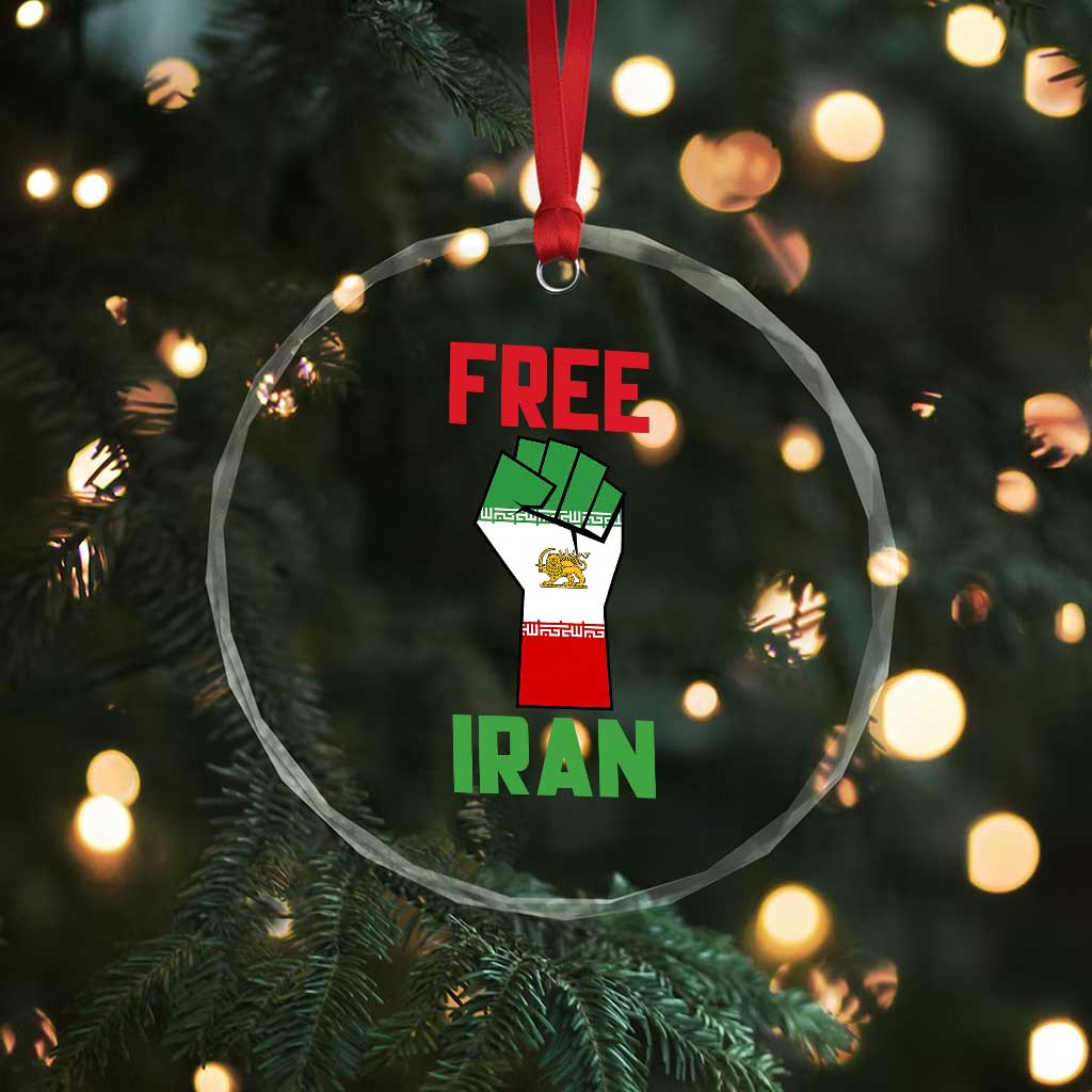Free Iran Raised Fist Crystal Glass Ornament Persian Flag Lion and Sun Emblem Iranian Revolution