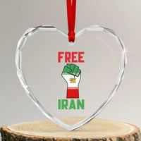 Free Iran Raised Fist Heart Crystal Glass Ornament Persian Flag Lion and Sun Emblem Iranian Revolution