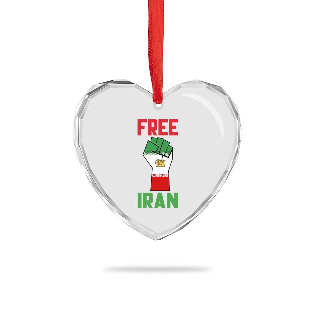 Free Iran Raised Fist Heart Crystal Glass Ornament Persian Flag Lion and Sun Emblem Iranian Revolution