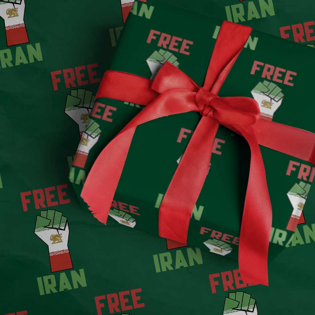 Free Iran Raised Fist Wrapping Paper Roll Persian Flag Lion and Sun Emblem Iranian Revolution