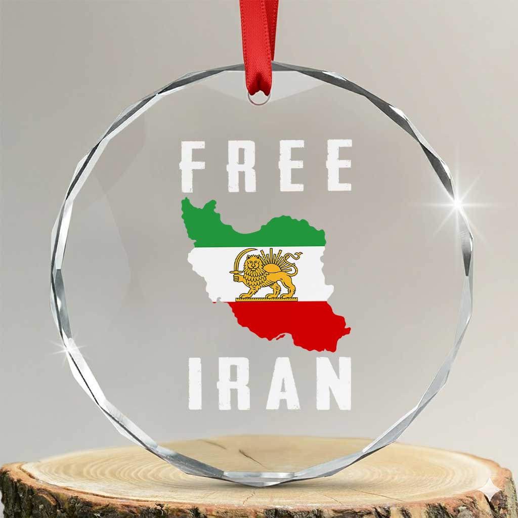 Free Iran Revolution 2026 Crystal Glass Ornament Sun and Lion Flag Iranian Freedom Justice