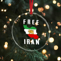 Free Iran Revolution 2026 Crystal Glass Ornament Sun and Lion Flag Iranian Freedom Justice